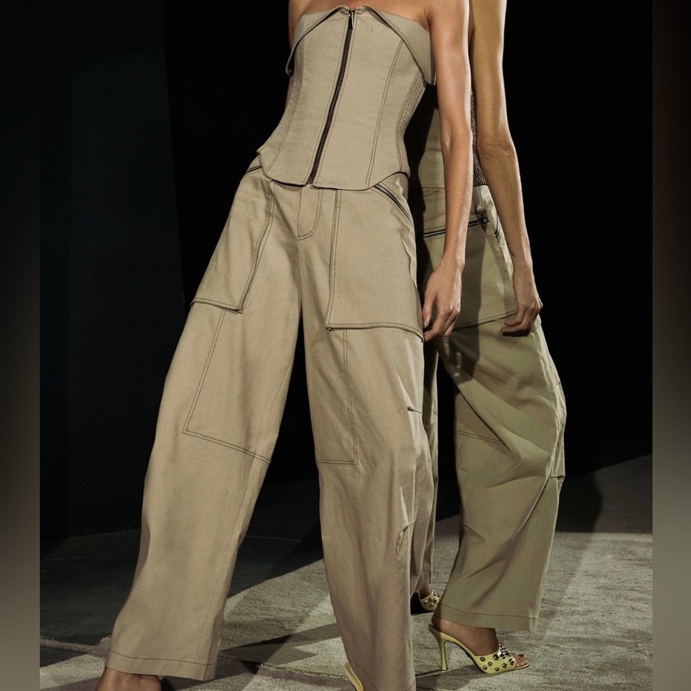 Zara topstitched zipper bustier and pants